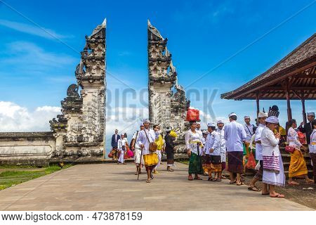Bali, Indonesia - February 27, 2020: Ancient Gate At Pura Penataran Agung Lempuyang Temple And Volca
