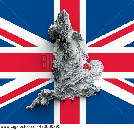 Relief Map Of United Kingdom. Surrounding Territory Greyed Out 3d Illustration