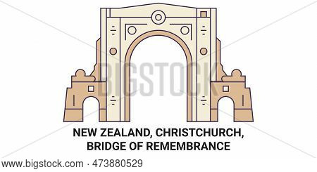 New Zealand, Christchurch, Bridge Of Remembrance Travel Landmark Vector Illustration