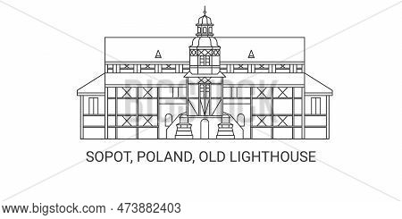 Poland, Sopot, Old Lighthouse , Travel Landmark Vector Illustration