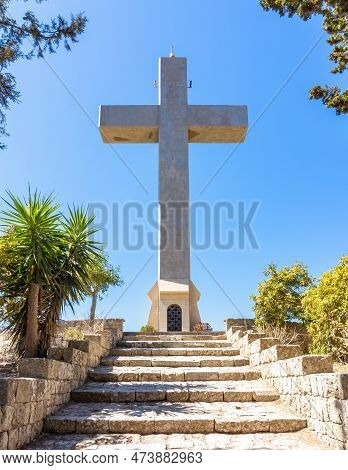 Cross On Top Of Filerimos Mountain, Rhodes Island, Greece