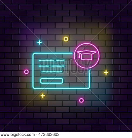 Sudent Card Neon Icon. Education Neon Icon On Dark Brick Wall Background