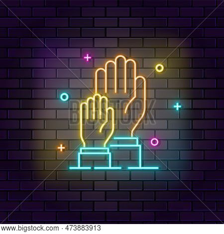 Matenity Neon Icon. Education Neon Icon On Dark Brick Wall Background
