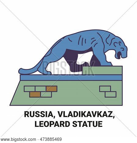 Russia, Vladikavkaz, Leopard Statue Travel Landmark Vector Illustration