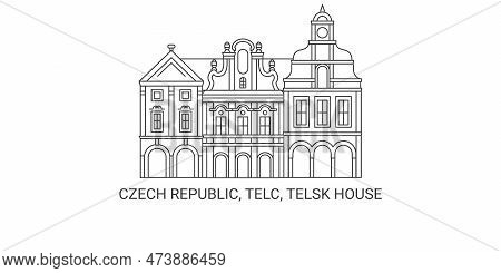 Czech Republic, Telc, Telsk House Travel Landmark Vector Illustration
