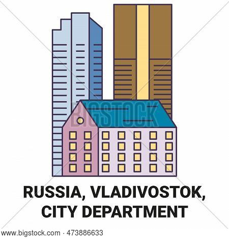 Russia, Vladivostok, City Department Travel Landmark Vector Illustration