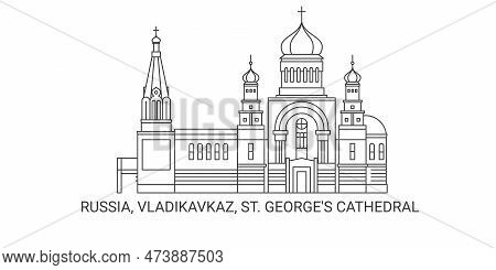 Russia, Vladikavkaz, St. Georges Cathedral, Travel Landmark Vector Illustration