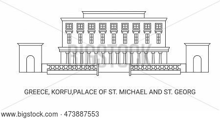 Greece, Korfu, Palace Of St. Michael And St. Georg, Travel Landmark Vector Illustration