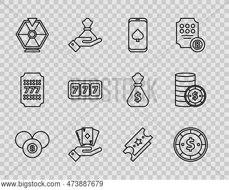 Set Line Billiard Pool Snooker 8 Ball, Online Poker Table Game, Hand Holding Deck Of Playing Cards, 