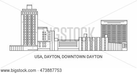 Usa, Dayton, Downtown Dayton, Travel Landmark Vector Illustration