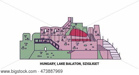 Hungary, Lake Balaton, Szigliget Travel Landmark Vector Illustration