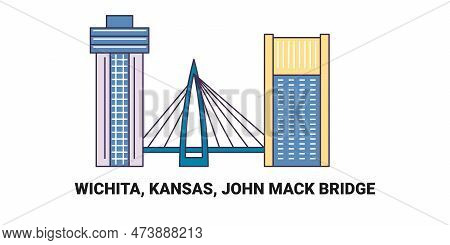 United States, Wichita, Kansas, John Mack Bridge, Travel Landmark Vector Illustration