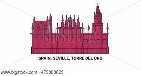 Spain, Seville, Torre Del Oro, Travel Landmark Vector Illustration