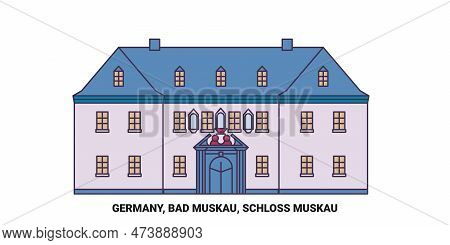 Germany, Bad Muskau, Schloss Muskau Travel Landmark Vector Illustration