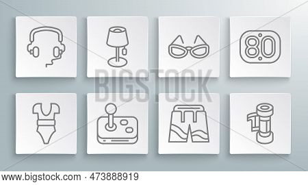Set Line Swimsuit, Floor Lamp, Joystick, Short Pants, Camera Roll Cartridge, Glasses, 80s Retro And 