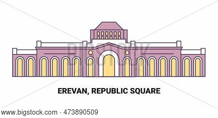 Armenia, Erevan, Republic Square, Travel Landmark Vector Illustration