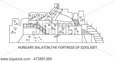 Hungary, Balaton, The Fortress Of Szigliget, Travel Landmark Vector Illustration