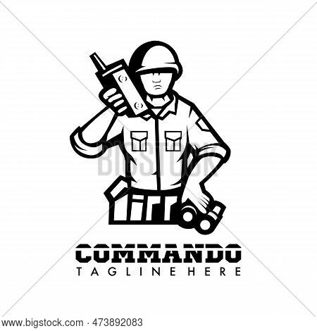 Soldier Holding Radio Logo Design Illustration Vector