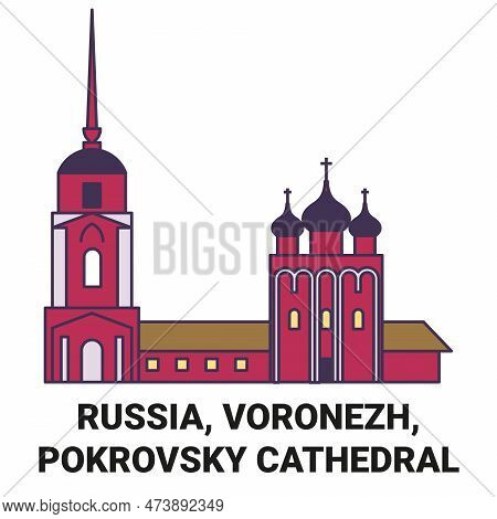 Russia, Voronezh, Pokrovsky Cathedral Travel Landmark Vector Illustration