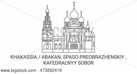 Russia, Abakan, Spasopreobrazhenskiy , Kafedralnyy Sobor Travel Landmark Vector Illustration