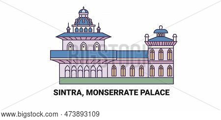 Portugal, Sintra, Monserrate Palace, Travel Landmark Vector Illustration