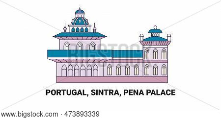 Portugal, Sintra, Pena Palace, Travel Landmark Vector Illustration