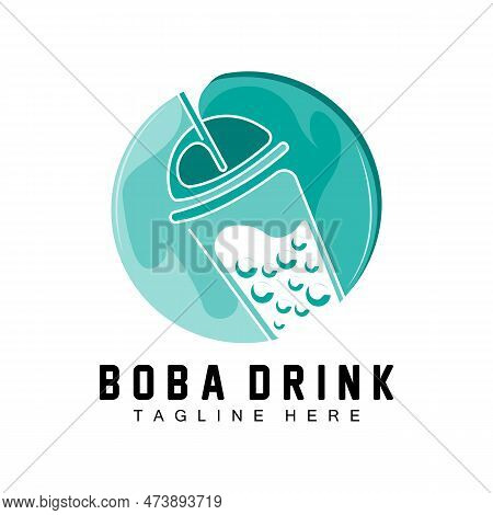 Boba Drink Logo Design, Modern Jelly Drink Bubble Vector, Boba Drink Brand Glass Illustration