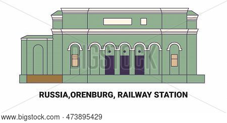Russia, Orenburg, Railway Station, Travel Landmark Vector Illustration