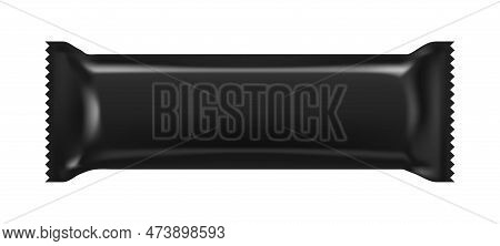 Black Package Mockup, Sachet Or Pouch Bag Isolated 3d Vector Realistic Template. Foil, Plastic Or Pa