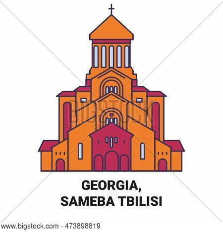 Georgia, Sameba Tbilisi Travel Landmark Vector Illustration