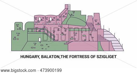 Hungary, Balaton, The Fortress Of Szigliget, Travel Landmark Vector Illustration
