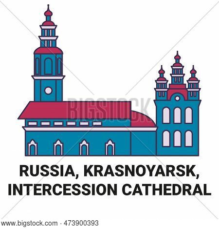 Russia, Krasnoyarsk, Intercession Cathedral Travel Landmark Vector Illustration