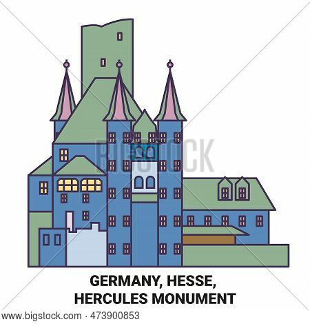 Germany, Hesse, Hercules Monument Travel Landmark Vector Illustration