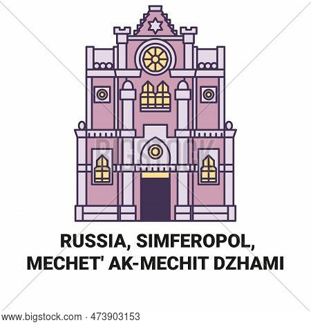 Russia, Simferopol, Mechet Akmechit Dzhami Travel Landmark Vector Illustration