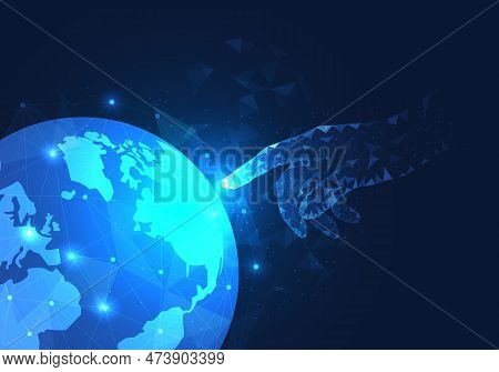 Businessman's Finger Is Pointing At The Earth It Means That Business People Work Through The System 
