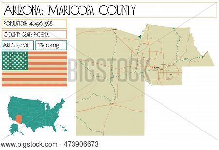 Large And Detailed Map Of Maricopa County In Arizona, Usa.