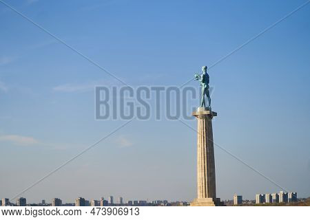 Belgrade, Serbia December 15, 2022: View Of Kalemegdan And The Monument To The Winner Belgrade, Serb