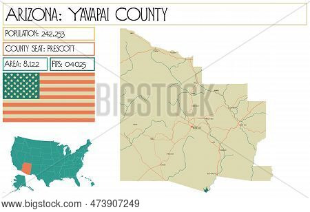 Large And Detailed Map Of Yavapai County In Arizona, Usa.