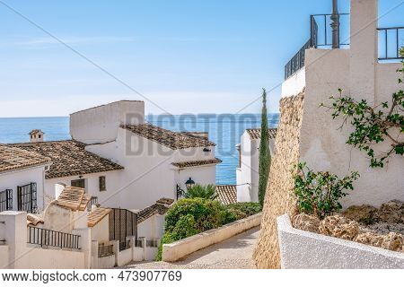 Altea Old Town With Narrow Streets And Whitewashed Houses. Architecture In Small Picturesque Village