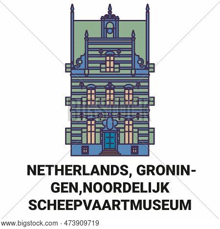 Netherlands, Groningen, Noordelijk Scheepvaartmuseum Travel Landmark Vector Illustration