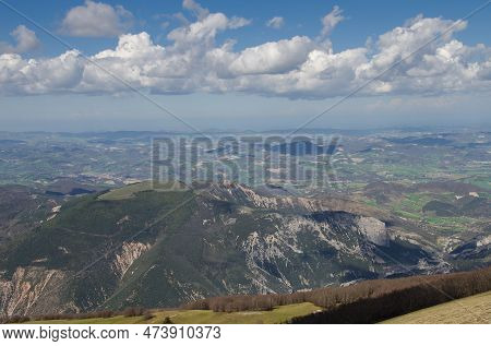 Beautiful Panorama Of The Marche Region View From The Summit Of Monte Nerone In Italy