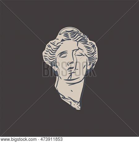 Hand Drawn Vector Abstract Outline, Graphic, Line Art Greek Ancient Sculpture Statue Line Art Modern