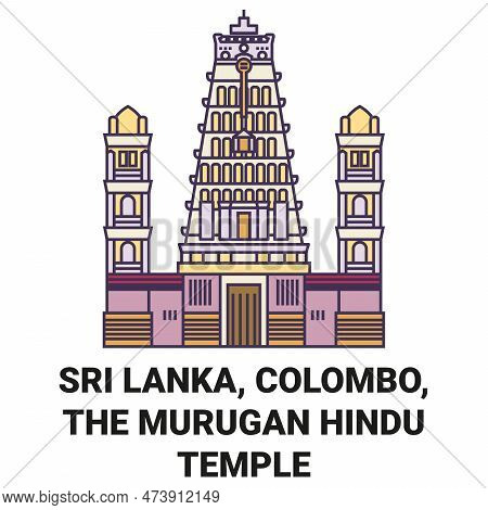 Sri Lanka, Colombo, The Murugan Hindu Temple Travel Landmark Vector Illustration