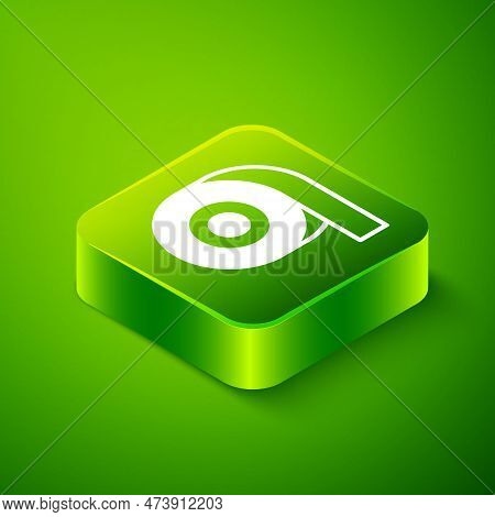 Isometric Scotch Tape Icon Isolated On Green Background. Roll Adhesive Tape. Insulating Tape. Green 