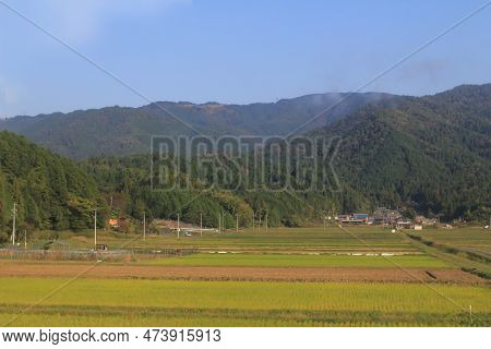 30 Oct 2013 The Landscape Of Countryside, Japan. View At Train