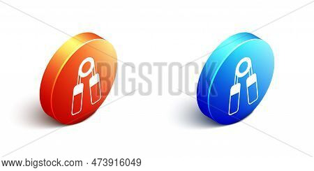 Isometric Sport Expander Icon Isolated On White Background. Sport Equipment. Orange And Blue Circle 