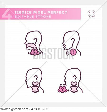 Problem With Throat Treatment Pixel Perfect Rgb Color Linear Icons Set. Healthcare For Patients. Gul