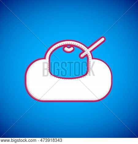 White Mochi Icon Isolated On Blue Background. Japanese Traditional Weet Soft Dessert. Ball Of Rice F