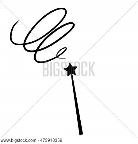 Magic Wand With Star. Wizard Tool. Miracle Symbols And Wizard Stick. Fairytale Rod