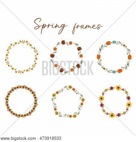 Flower Frames In Cartoon Style. Vector Stock Illustration.